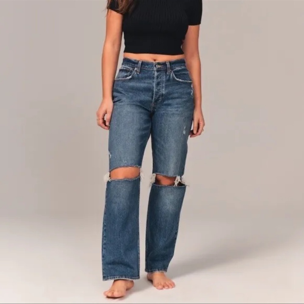 Abercrombie & Finch A&F Curve Love Low Rise 90s Baggy Jeans Dark Wash 37 24s